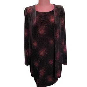 Black Velvet Red Glitter Cocktail Party Dress and Cardigan Vintage